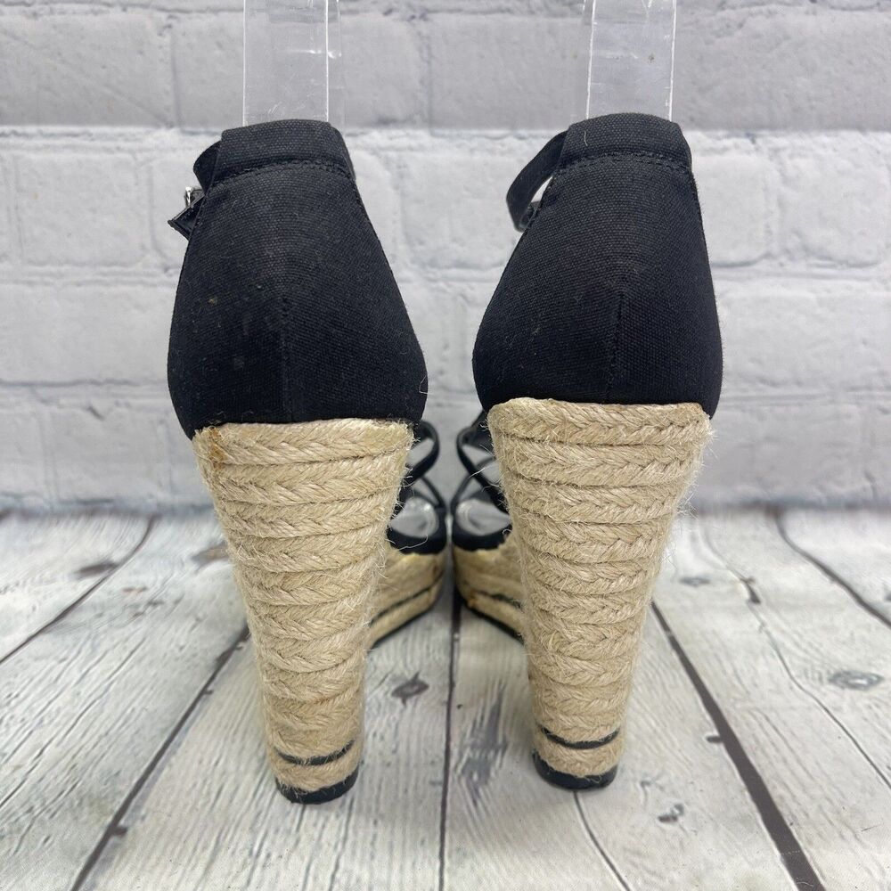 WHBM Black Wedges Rhinestone T Strap Women Size 7 Elegant Vacation Resort Chic - Picture 7 of 14